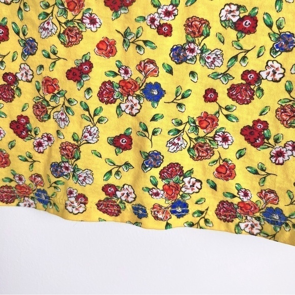 ZARA Yellow Bright Colorful Floral Boxy Cotton Short Sleeve Tee Top L - Picture 6 of 7